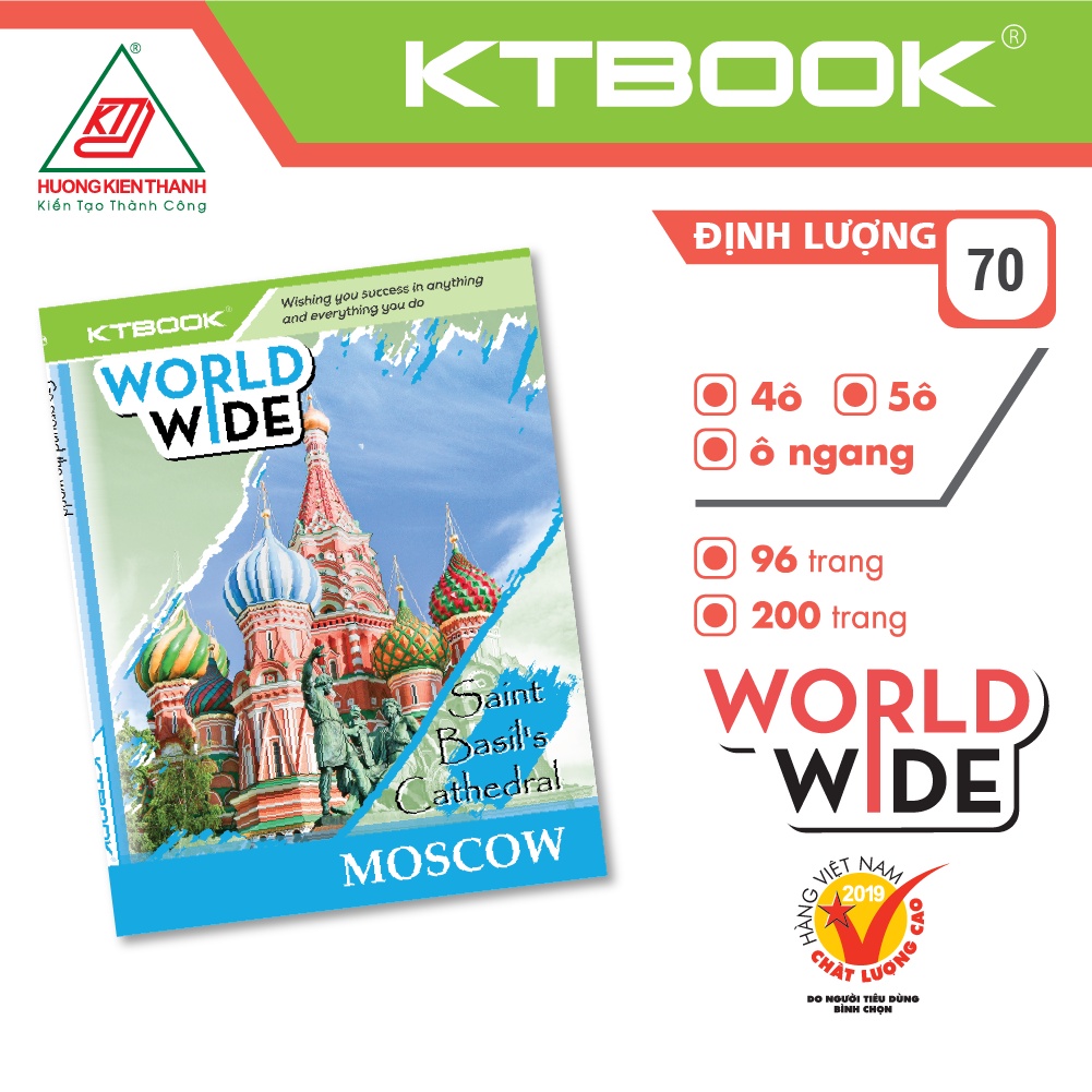 Gói 10 cuốn Tập học sinh Ktbook cao cấp Giá rẻ Worldwide giấy trắng ĐL 70 gsm - 96 trang