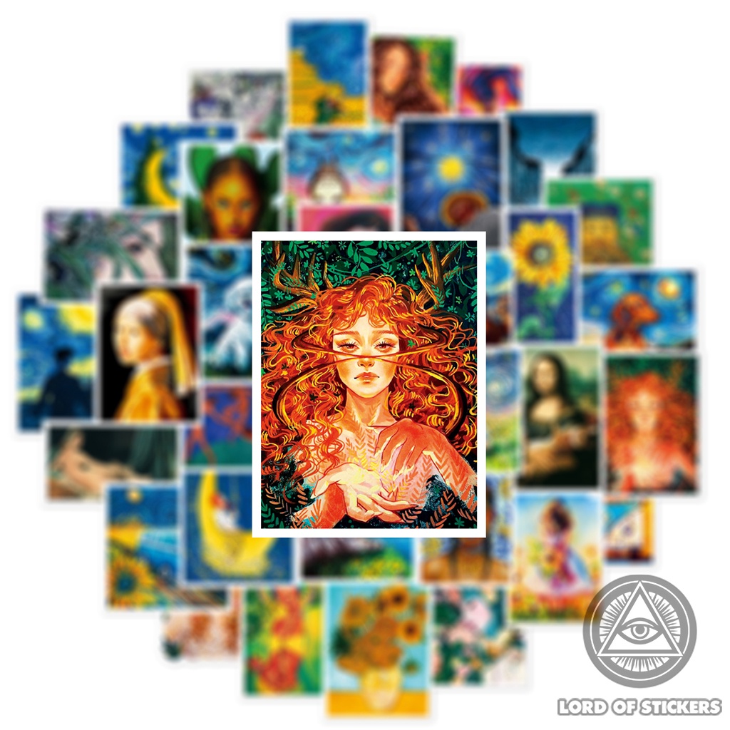 Set 50 Hình Dán Sticker Tranh Nghệ Thuật Van Gogh Chống Thấm Nước Trang Trí Mũ Bảo Hiểm, Ván Trượt, Laptop, Vali, Xe, Sổ