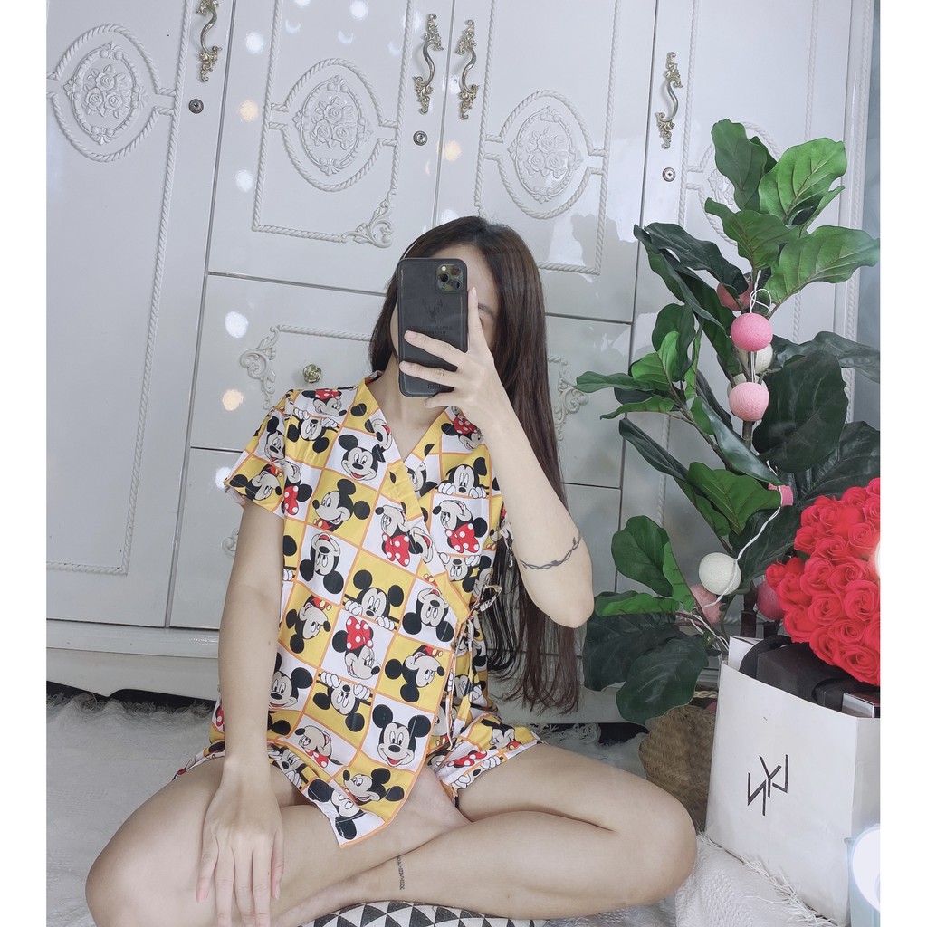 Bộ đồ ngủ, đồ bộ pijama lụa nữ mặc nhà kimono chất liệu kate thái chuẩn loại 1 freesezi