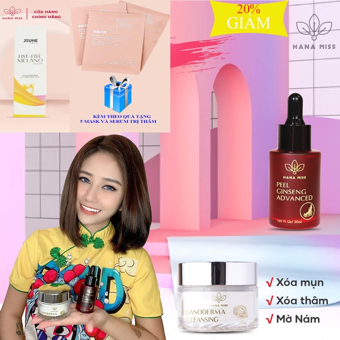 Sale cực sốc combo PEEL NHÂN SÂM HANA MISS MỤN - SẸO - NÁM tặng kèm 5 mask và serum thâm