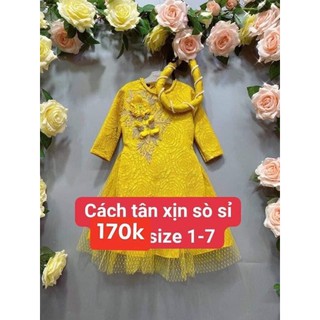 Áo dài cách tân gấm xốp hoa nổi cho be gái