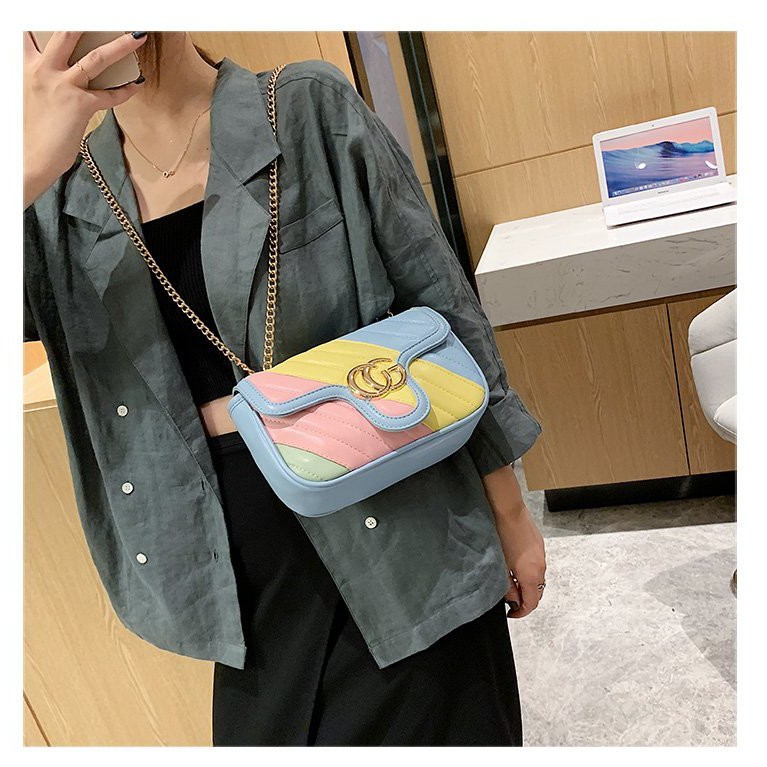 Túi xách GC vuông sọc cầu vồng cá tính thiết kế mới dễ thương dây chuyền cao cấp Ulzzang siêu xinh ❤️