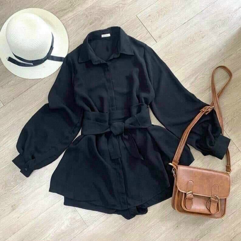 Set bộ kate tay dài phong cách Hàn Quốc, set bộ hai món áo cổ sơmi kèm quần ngắn