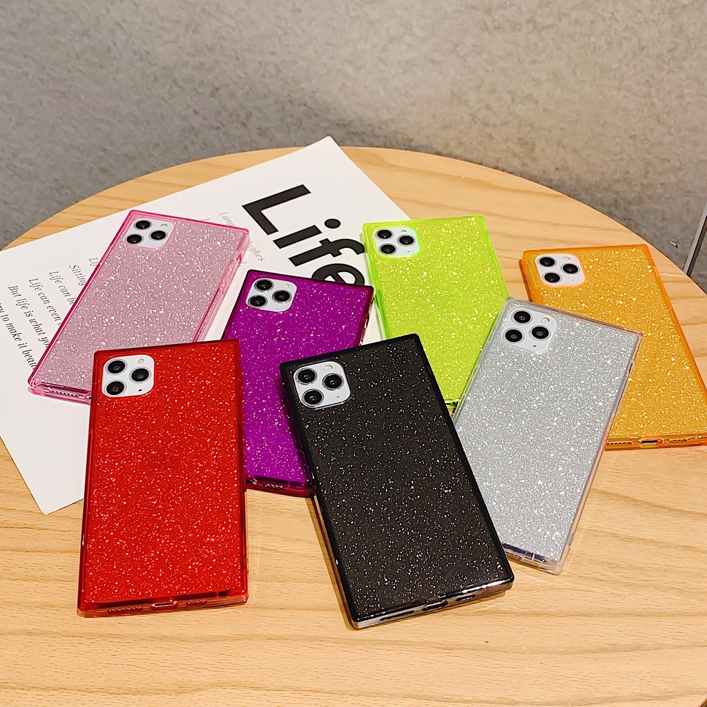 Ốp iphone kim tuyến vuông mềm dẻo huỳnh quang neon TPU 6/6s/6splus/7/7plus/8/8plus/x/xr/xs/11/12/pro/max/plus/promax