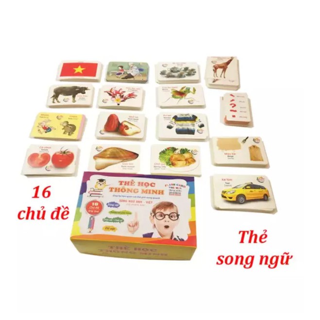 Thẻ học thông minh cho bé - bộ thẻ học thông minh cho bé 16 chủ đề 416 thẻ song ngữ