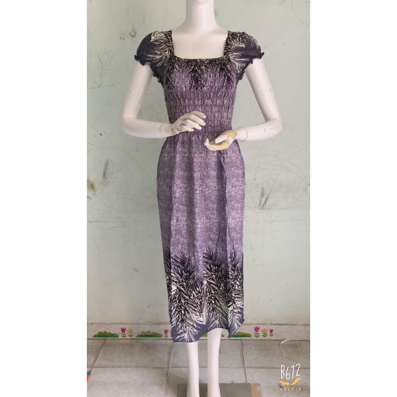 [47-60ky/chọn màu]Đầm maxi lanh tay phồng chạy chỉ thun quanh thân tôn dáng | BigBuy360 - bigbuy360.vn