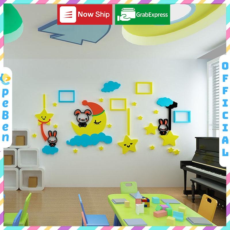 Tranh dán tường mica 3d decor khổ lớn khung ảnh trên bầu trời về đêm trang trí mầm non, phòng bé Nhiều Size - EPeBen