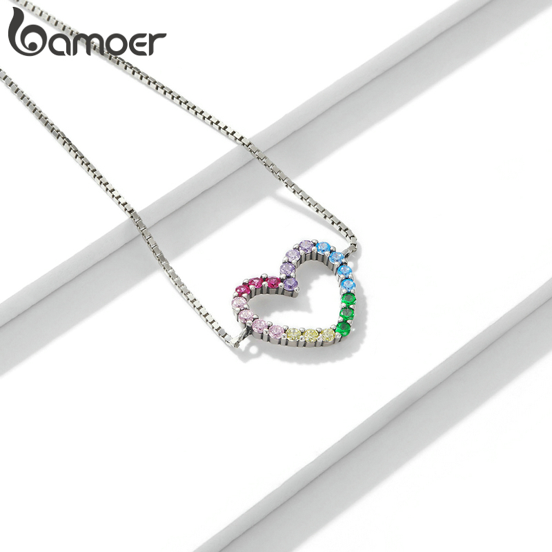 Vòng Tay Bamoer SCB216 100% Bạc 925 Với Mặt Dây Hình Trái Tim Màu Cầu Vồng Có Thể Điều Chỉnh Dành Cho Nữ