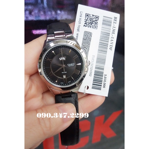 Đồng Hồ Casio Nữ BEL-130L-1AVDF Dây Da, Mặt Số La Mã, chống Nước WR50M
