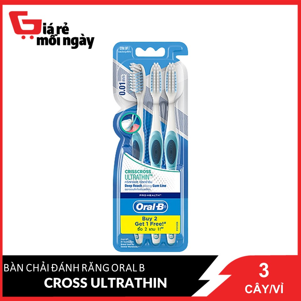 Bàn Chải Đánh Răng Oral B Criss Cross Ultrathin Vỉ 3 Cây (2 Tặng 1)