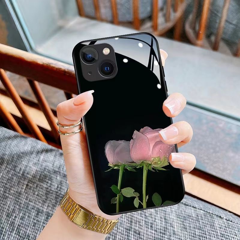 Ốp Điện Thoại Mặt Kính In Hình Hoa Hồng Trắng Cho iPhone 13 iPhone12ProMax / 11 XR / XS 7 / 8P