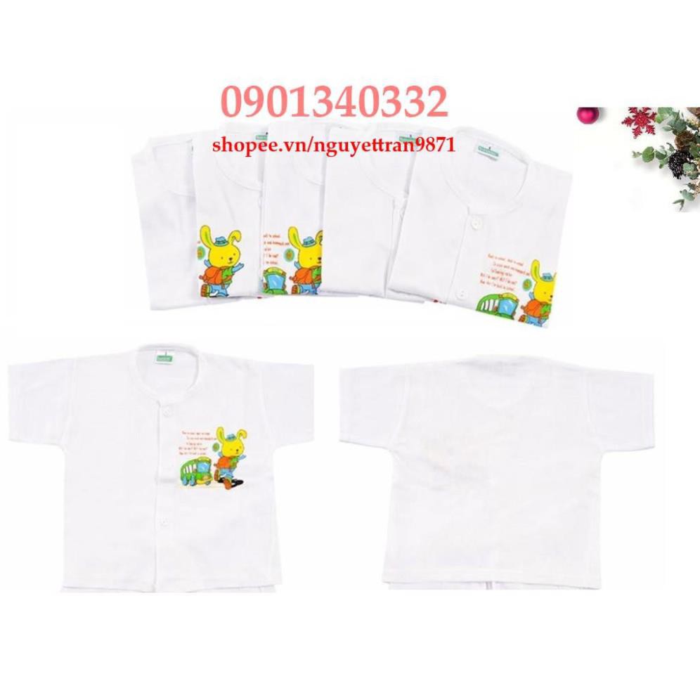 Combo 5 áo tay ngắn + 5 quần ngắn cotton bé Bosini(áo cúc giữa tay ngắn trắng)(2-18kg)