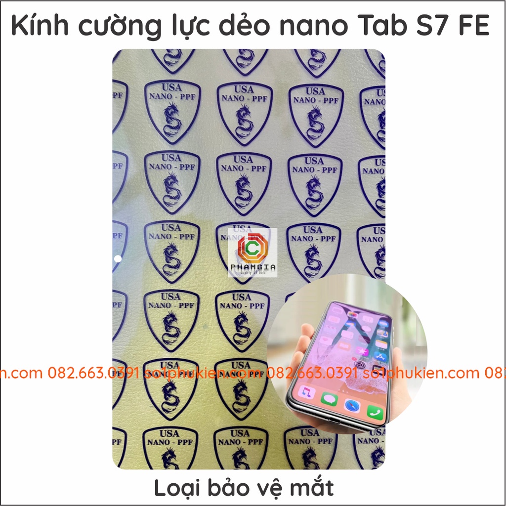 Dán cường lực Samsung Tab S7 FE dẻo nano trong suốt, siêu bền, độ cường lực 9H+