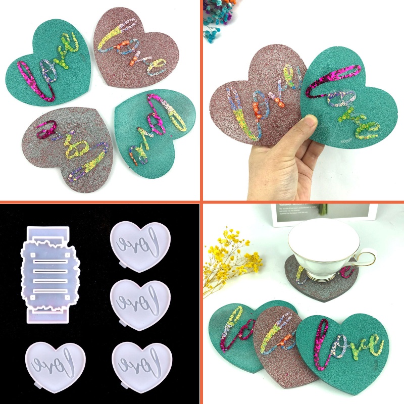 1 Bộ Khuôn Silicone Làm Đế Lót Ly Hình Trái Tim Làm Thủ Công