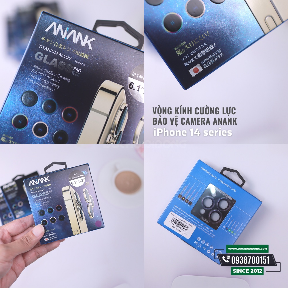 Vòng kính cường lực bảo vệ camera cho iPhone 14 - 14 Plus - 14 Pro - 14 Pro Max chống chói ANANK AR