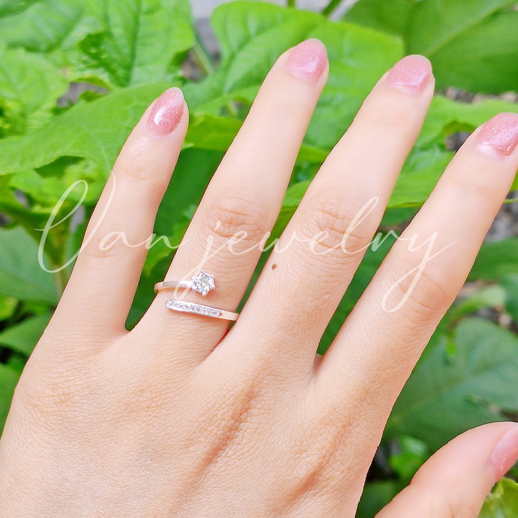 Nhẫn bạc Nhẫn một hàng đá Van Jewelry V10013 vòng đuôi đá free size