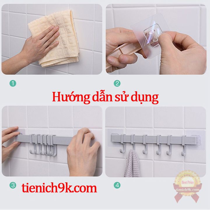 Móc treo quần áo đồ phòng tắm ngủ khách đa năng 6 chân di động dán góc tường