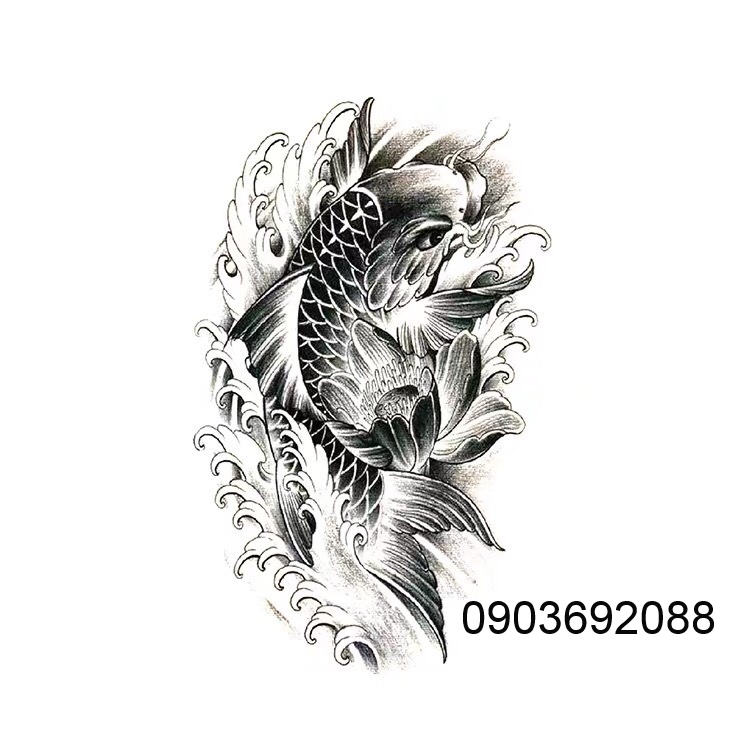 [HCM] Hình xăm dán - tattoo sticker cá chép AX 12 x 20cm