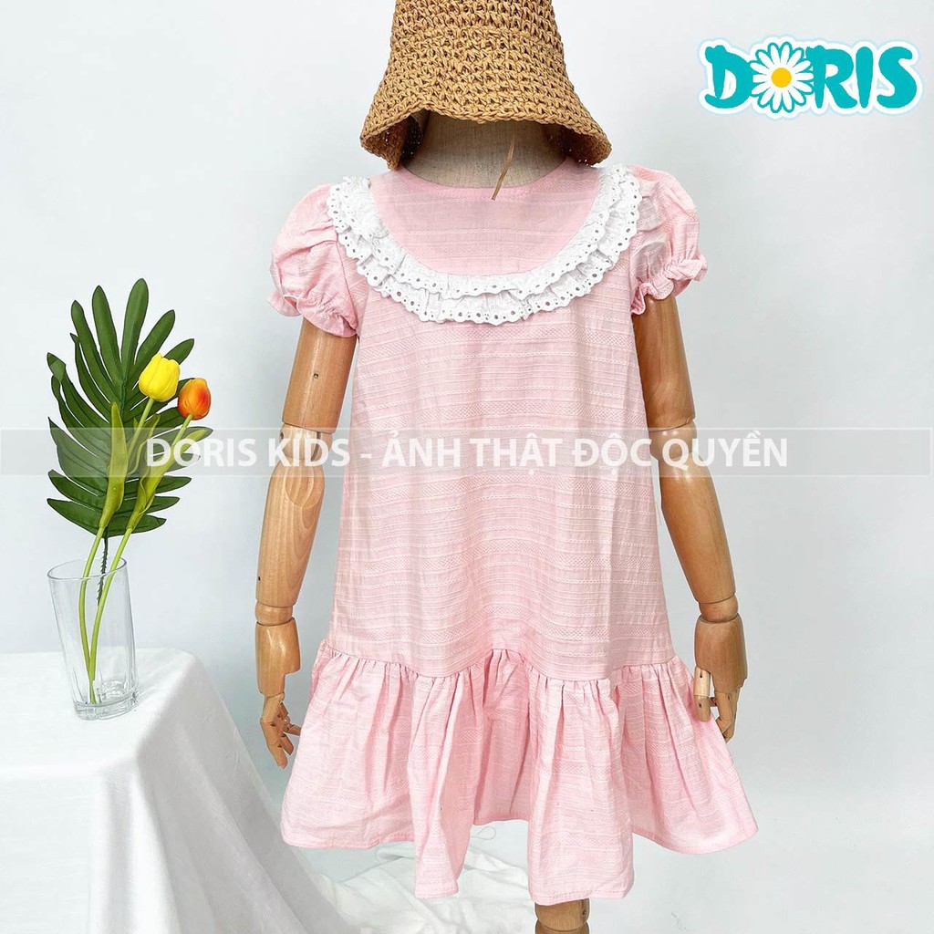 Đầm Bé Gái Vải Đũi Phối Ren Xinh Xắn Doris Kids.