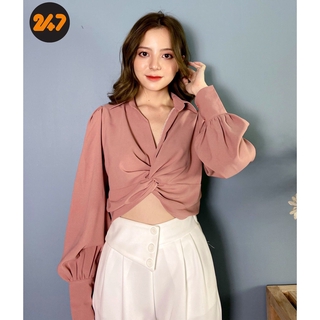 Áo Sơ Mi Xoắn Eo Croptop