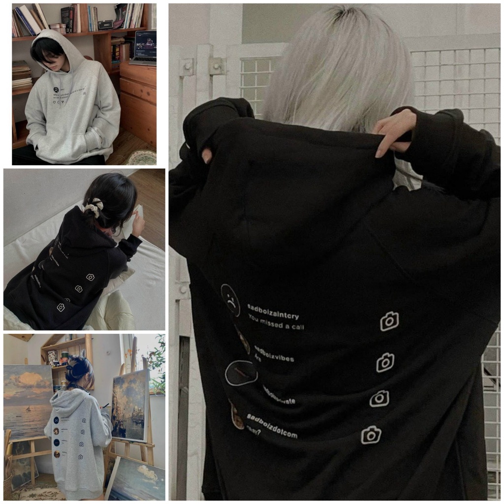 Áo Hoodie Chữ Sadboizvibes Cặp Đôi Nam Nữ - Khoác Nỉ Có Nón Mũ 2 Lớp -Form Rộng Unisex Hàn Quốc - Chống Nắng Thu Đông