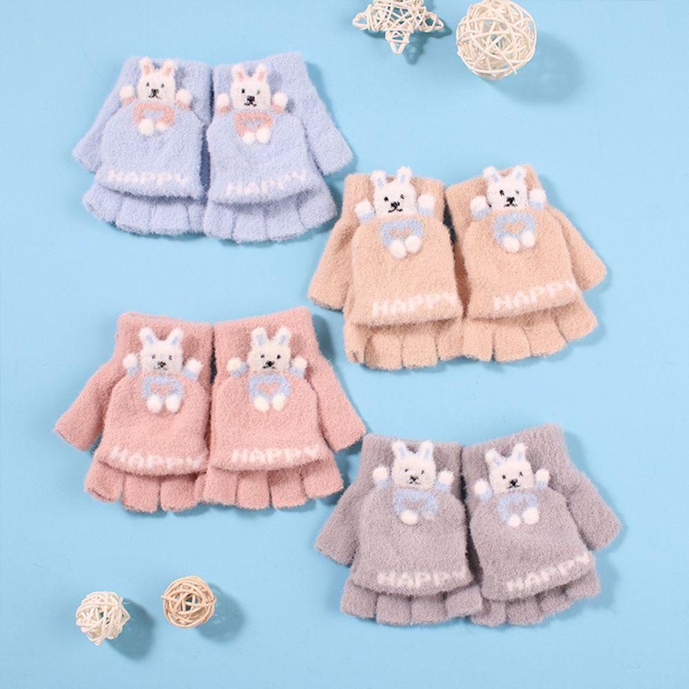 SUMU Găng Tay Len Hở Ngón Giữ Ấm Họa Tiết Hoạt Hình Dễ Thương Cho Bé