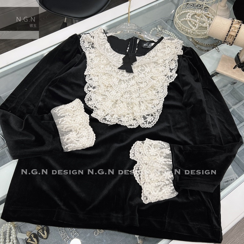 Áo nhung phối ren NGN