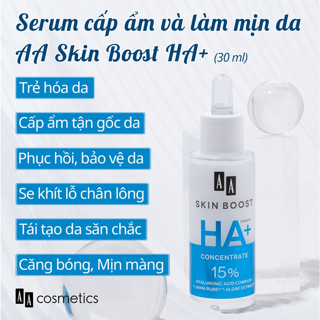 Serum cấp ẩm và căng mịn da AA Skin Boost HA+ Concentrate của AA COSMETICS Ba Lan
