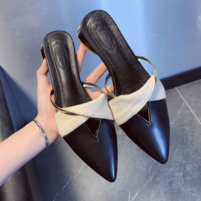 Dép bít mũi gót vuông dày thời trang mùa hè mới cho nữ