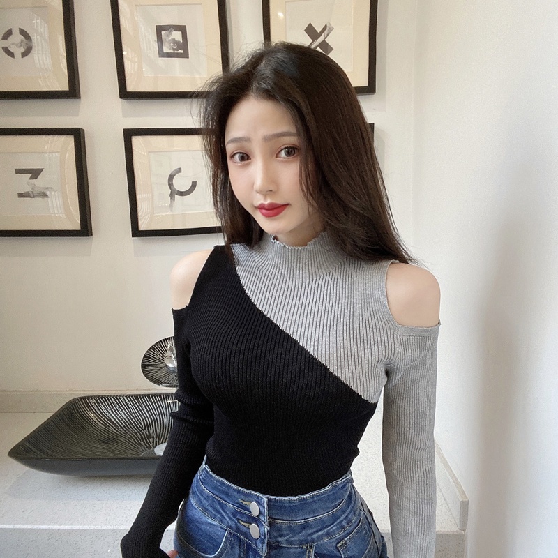Áo Dệt Kim Trễ Vai Phối Màu Tương Phản Thời Trang Cho Nữ | BigBuy360 - bigbuy360.vn