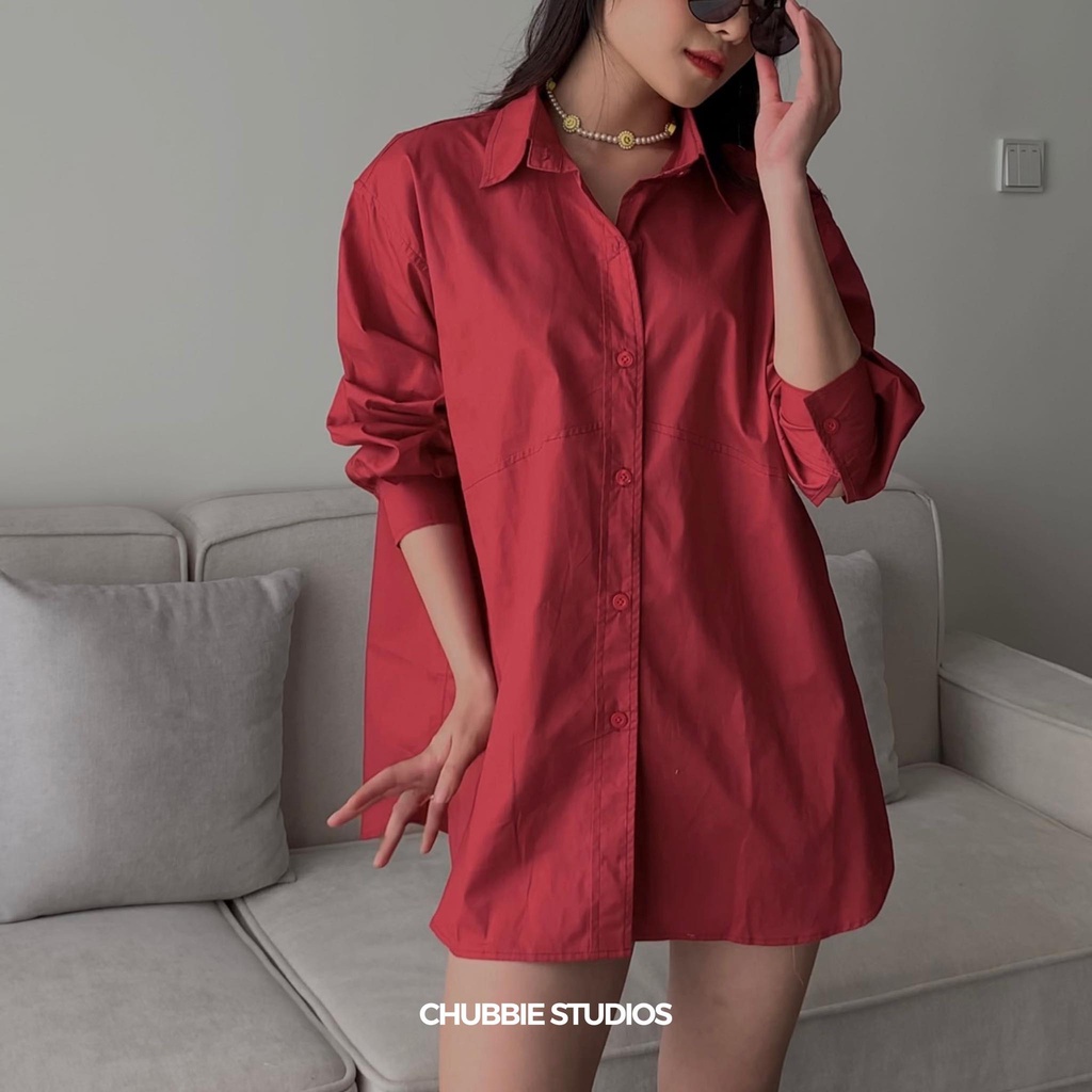 CHUBBIE © PLUM SHIRT Áo sơmi dáng rộng, oversize, phối đường may ngang thân | BigBuy360 - bigbuy360.vn