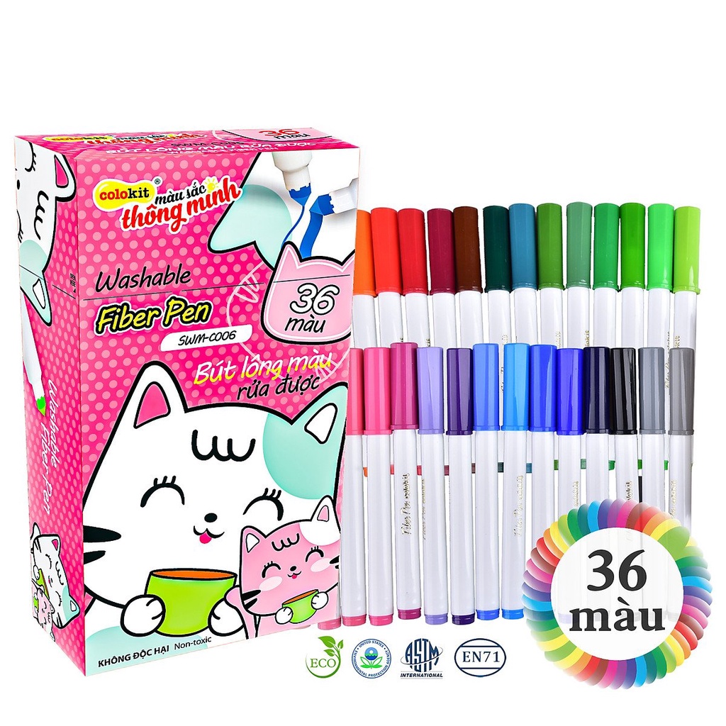 [Mã LIFEBOOK1 giảm 30K đơn 150K] Bộ 36 bút lông màu Fiber Pen Colokit Thiên Long