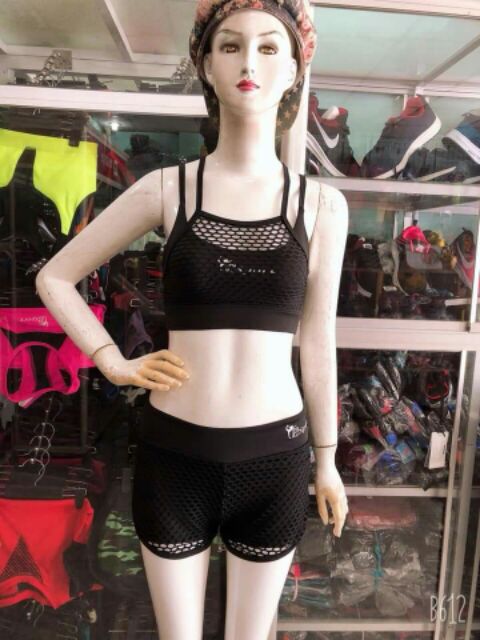 BỘ ĐỒ TẬP GYM NỮ - QUẦN SỌT 2 LỚP  ÁO BRA LƯỚI