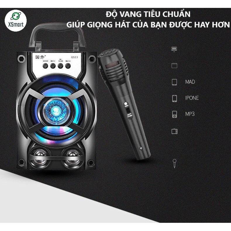 X-ONE SHOP Loa Karaoke Bluetooth Không Dây Cao Cấp GS13 Kèm Mic Có Led Nháy Siêu Đẹp, Âm Thanh Cực Hay