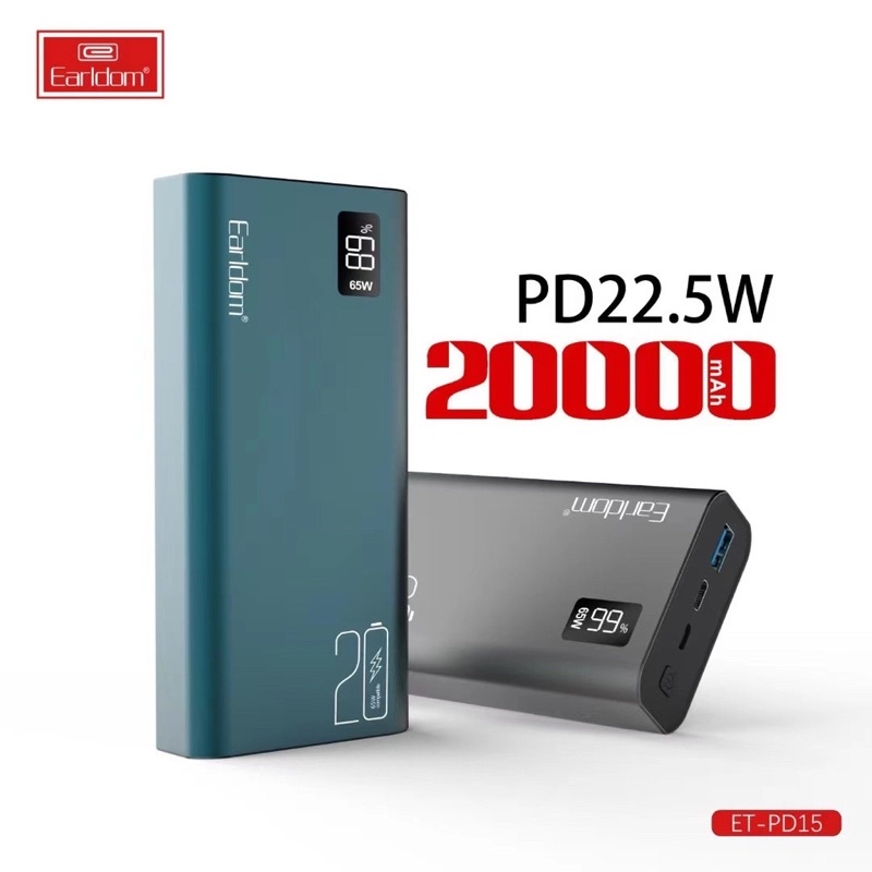 Sạc dự phòng 20000mah sạc nhanh 22.5w , chính hãng Earldom , thiết kế kim loại cao cấp