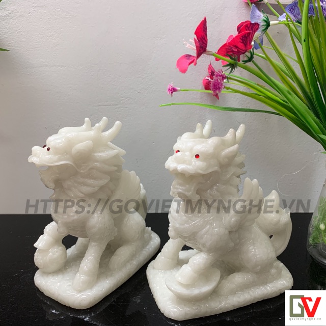 Cặp 2 Tượng Đá Tỳ Hưu Phong Thủy 2 Sừng - Trang Trí Bàn Làm Việc - Cao 12cm - Đá Non Nước | BigBuy360 - bigbuy360.vn