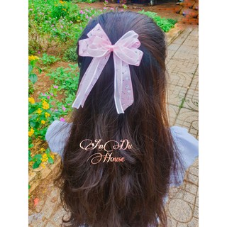 🎀KẸP TÓC NƠ RUY BĂNG PHỐI VOAN TIỂU THƯ  DỄ THƯƠNG HANDMADE AD0003🎀
