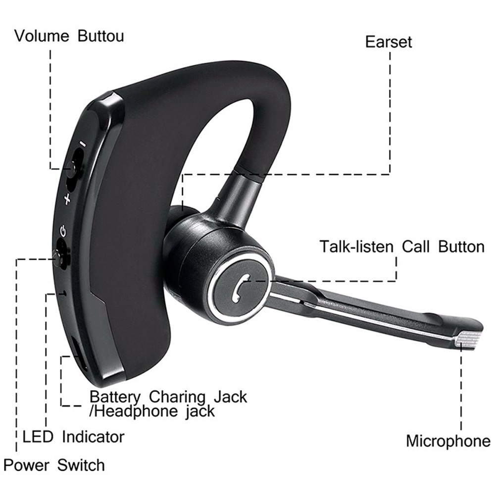 V8S Tai nghe Bluetooth không dây Tai nghe treo tai kinh doanh Tai nghe cuộc gọi HD với Mic Tai nghe rảnh tay