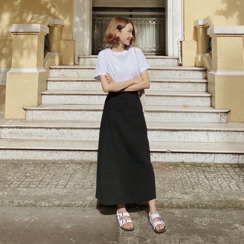 Andabove - Chân váy nữ dài trơn - Midi Skirt - Màu Đen