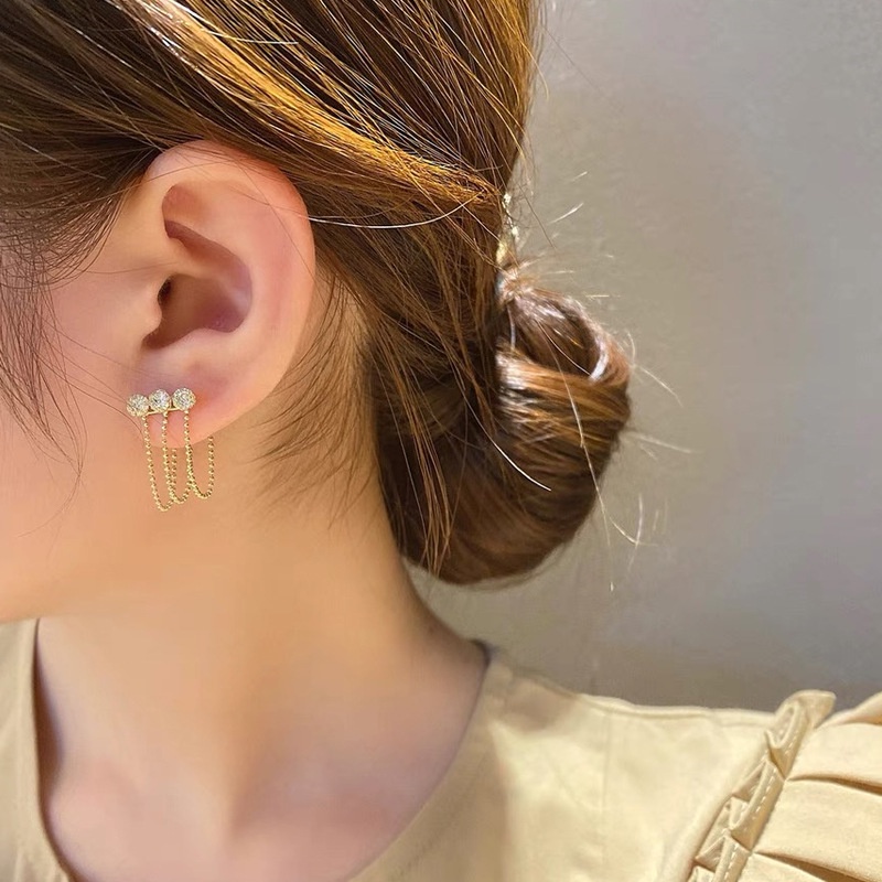 Khuyên Tai Tua Rua S925 Đính Đá Đơn Giản Thời Trang