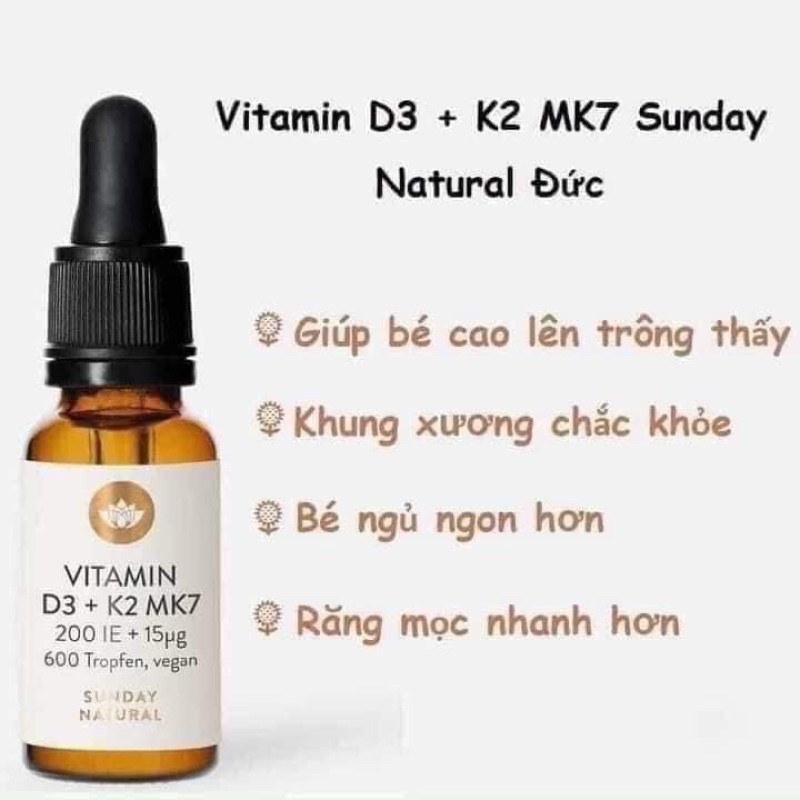 [Chính hãng] Vitamin D3 K2 MK7 Sunday Natural Đức 20ml - Date mới