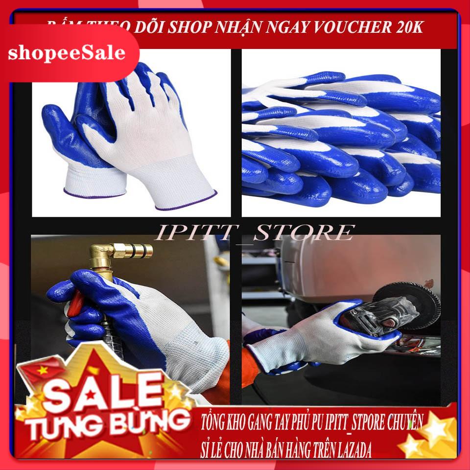 Combo 12 Đôi Găng Tay Bảo Hộ Lao Động Cao Cấp Phủ PU Màu Xanh , Đen