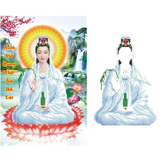 Tranh thêu chữ thập Quan tâm tọa sen YN2530 ( 31x42 có kết phụ kiện nổi ) chưa thêu