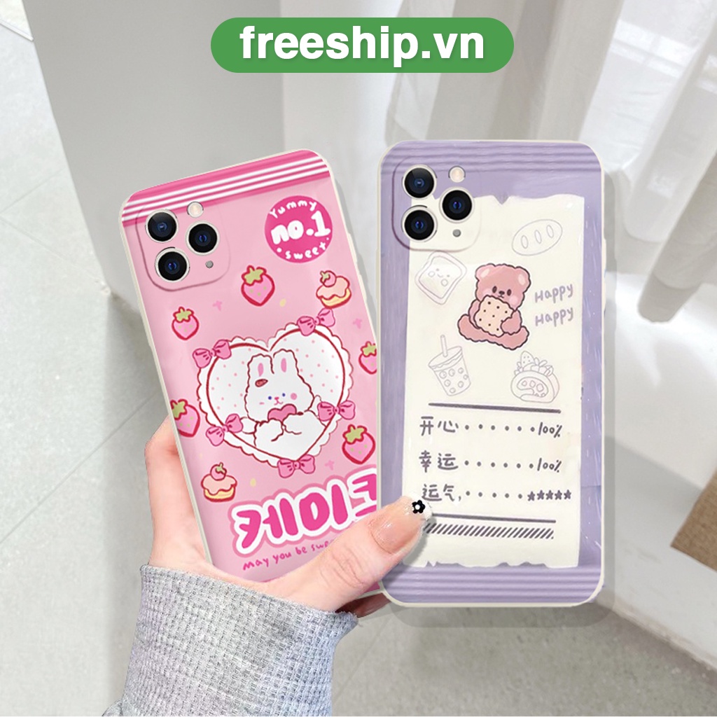 Ốp lưng iphone vỏ kẹo nền bóng thỏ dâu gấu tím no1 6/6splus/7/7plus/8/8plus/x/xr/xs/11/12/13/14/pro/max/plus/promax
