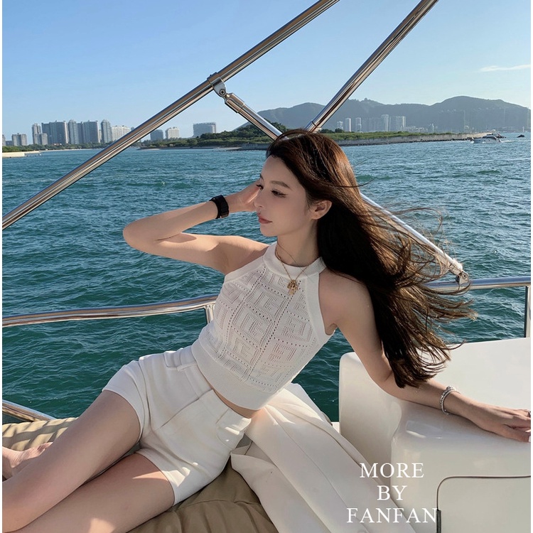 QKOOLE Áo croptop dệt kim màu trơn phong cách Hàn Quốc quyến rũ cho nữ