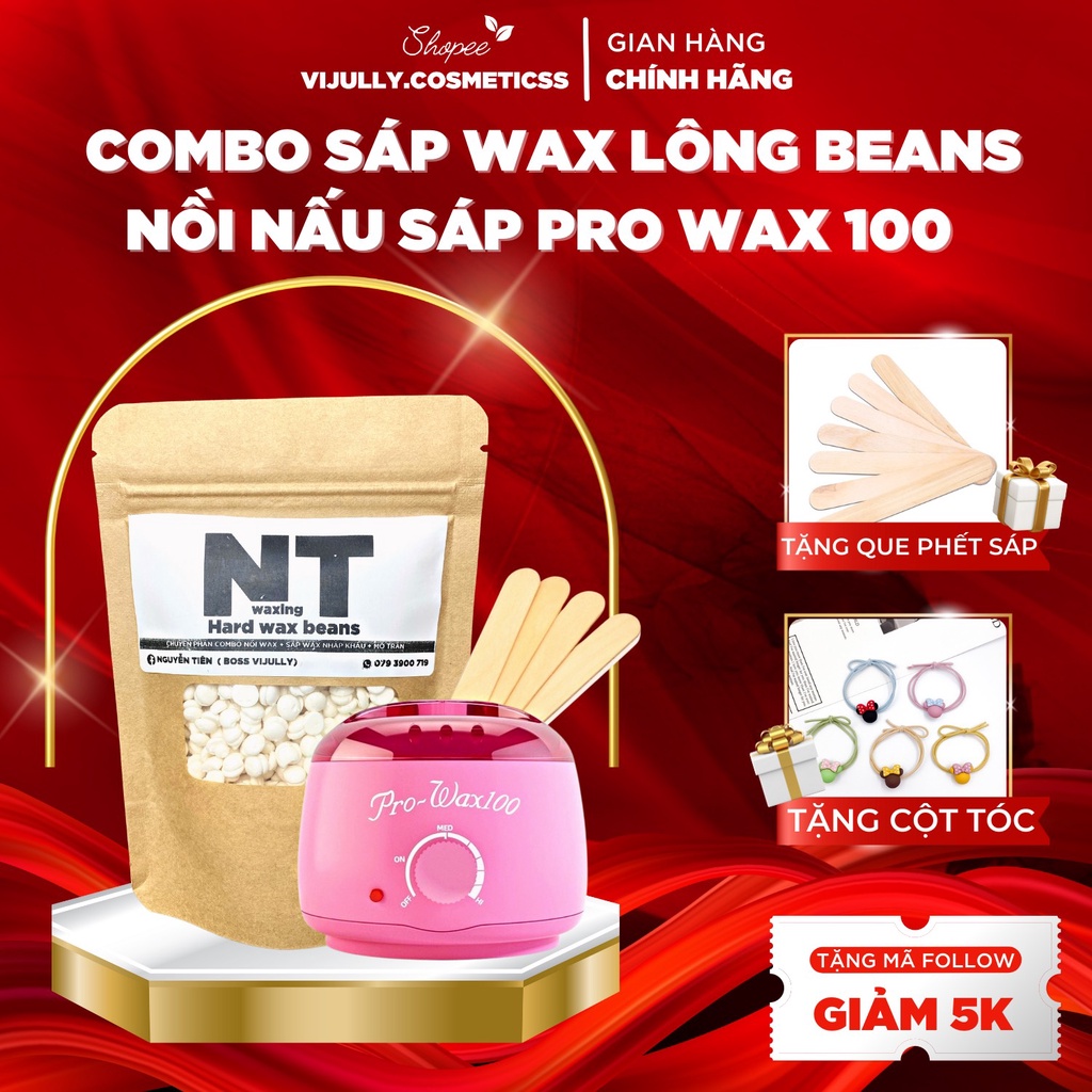 Combo nồi nấu sáp wax lông và 100gr sáp wax lông hard wax beans nhập khẩu cao cấp wax lông nách, tay, chân, bikini...