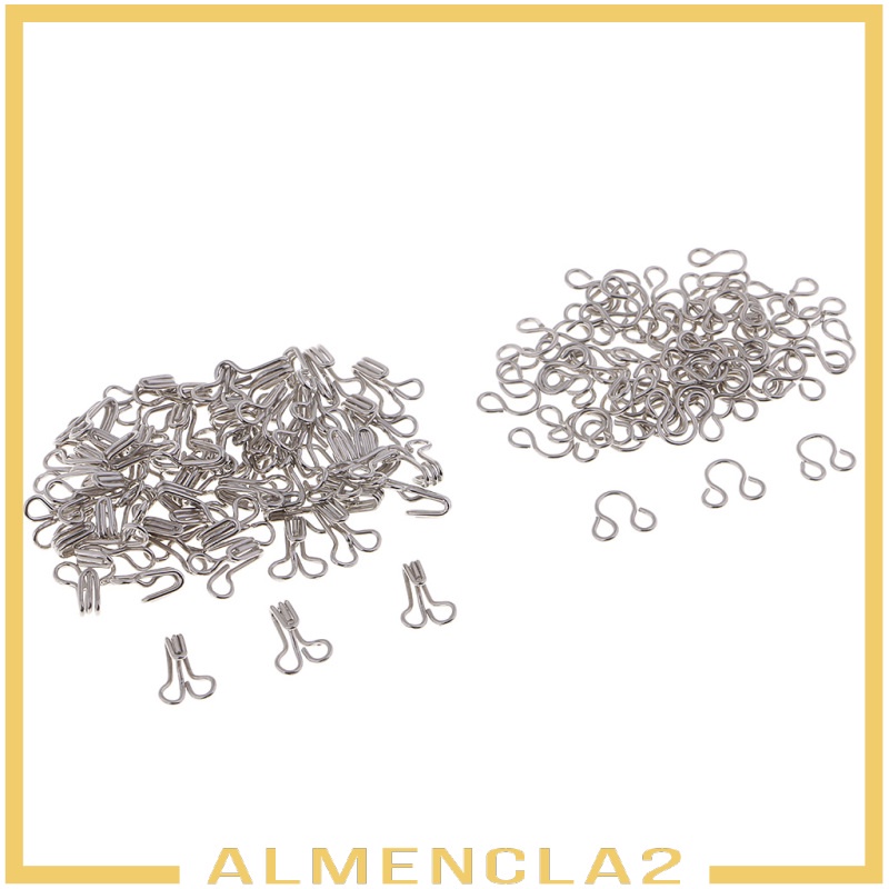 [ALMENCLA2] 100 Sets Metal Hook and Eye Fasteners Silver for Dressmaking Sewing Supplies