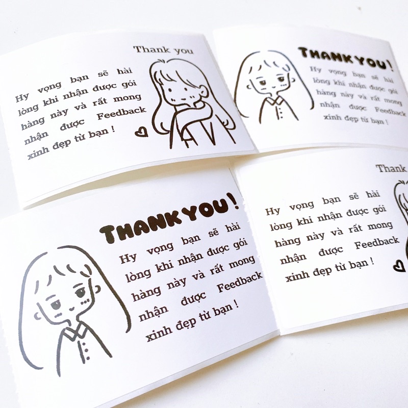 Set 20 tem dán cô gái thank you gói hàng 7x10cm