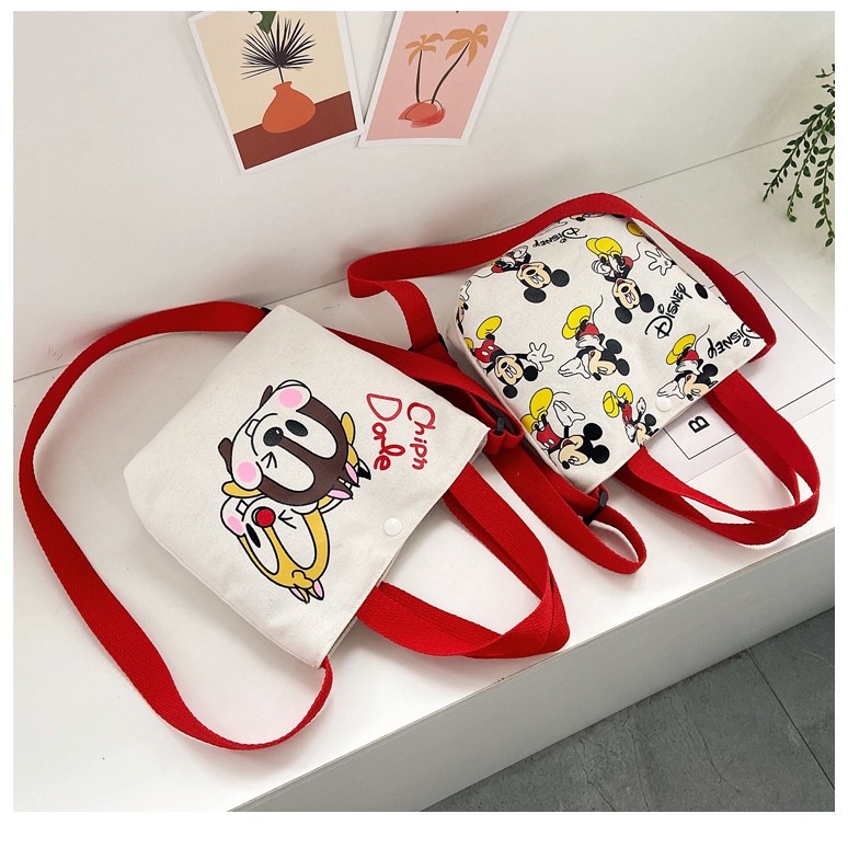 Túi tote vải đeo chéo dễ thương hình MICKEY, PLUTO, CHIP&amp;DALE phong cách Hàn Quốc cho bé gái TX22