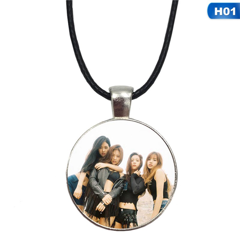 Vòng cổ dây da mặt tròn in chữ Blackpink thời trang Hàn Quốc